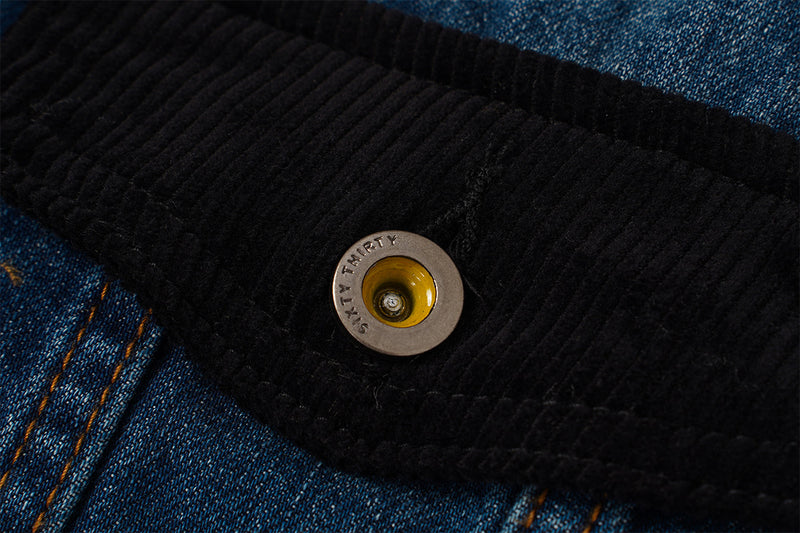 Veste en jean homme délavée avec col et poignets en velours côtelé