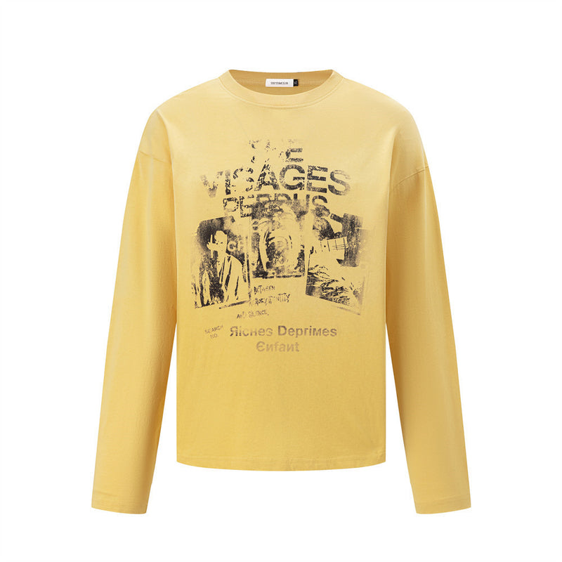 Long Sleeve Graphic Tee – Vintage American Distressed Print Crew Neck T-Shirt