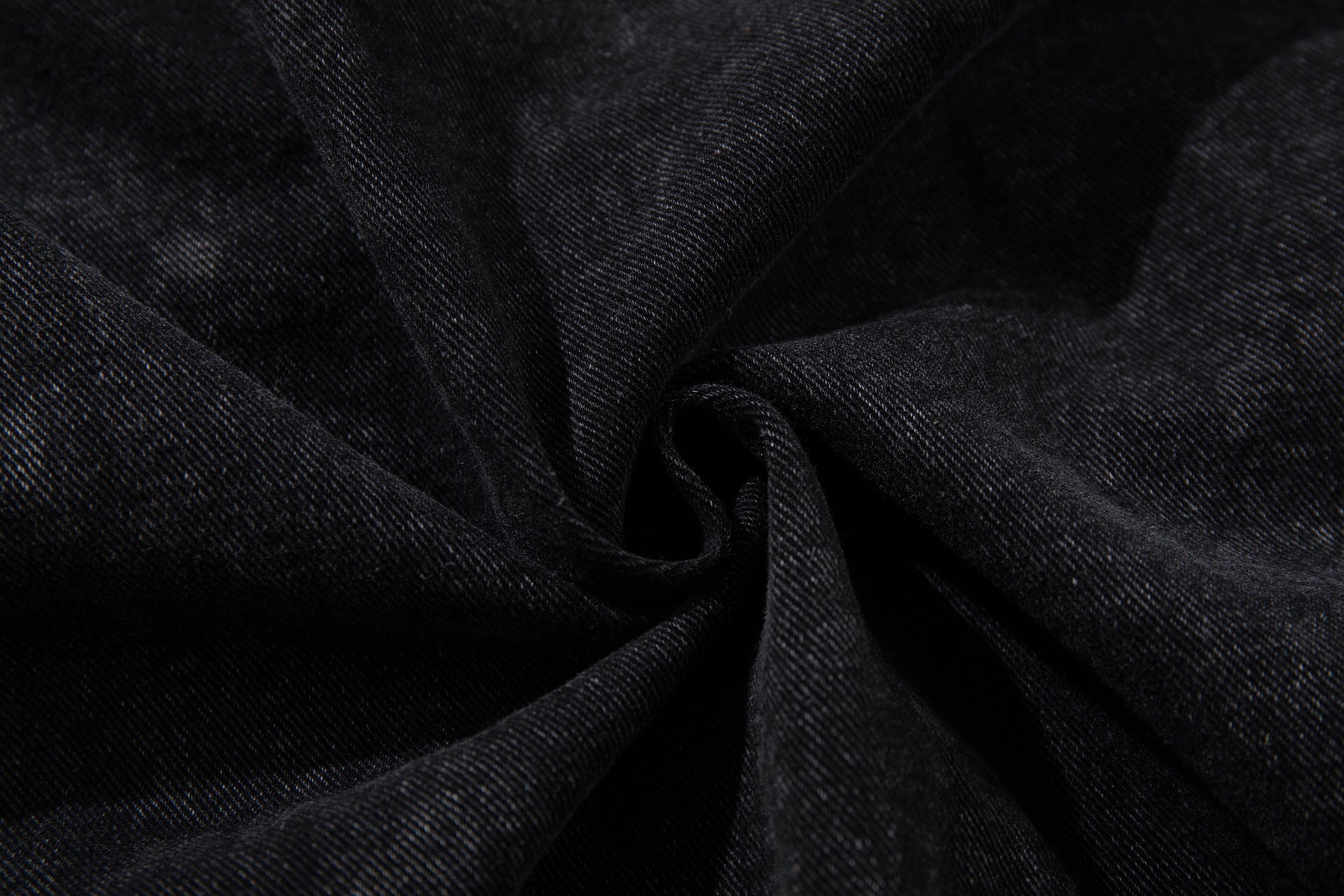 Washed Black Denim Hoodie Pullover with Metal Clasp Buckles