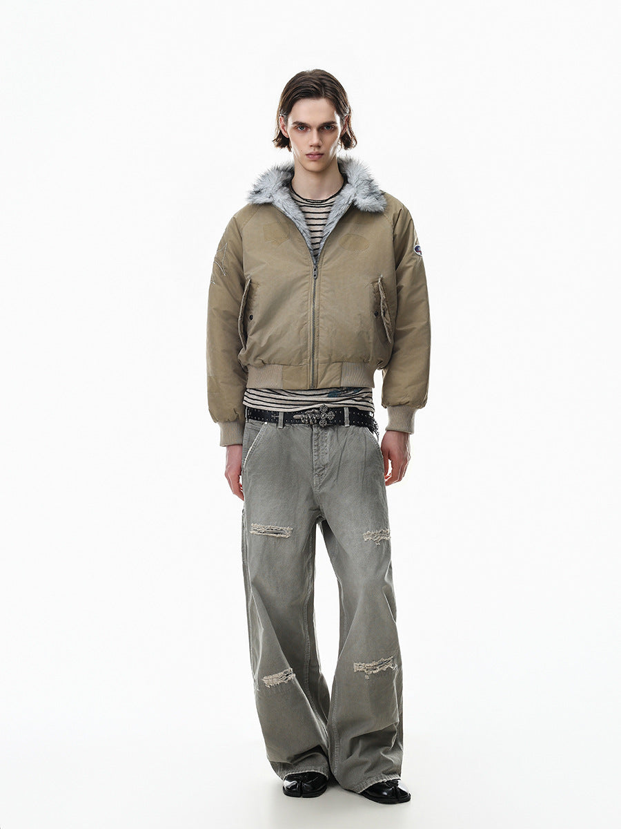 Men's Padded Bomber Jacket with Faux Fur Collar – Oversized Flight Jacket