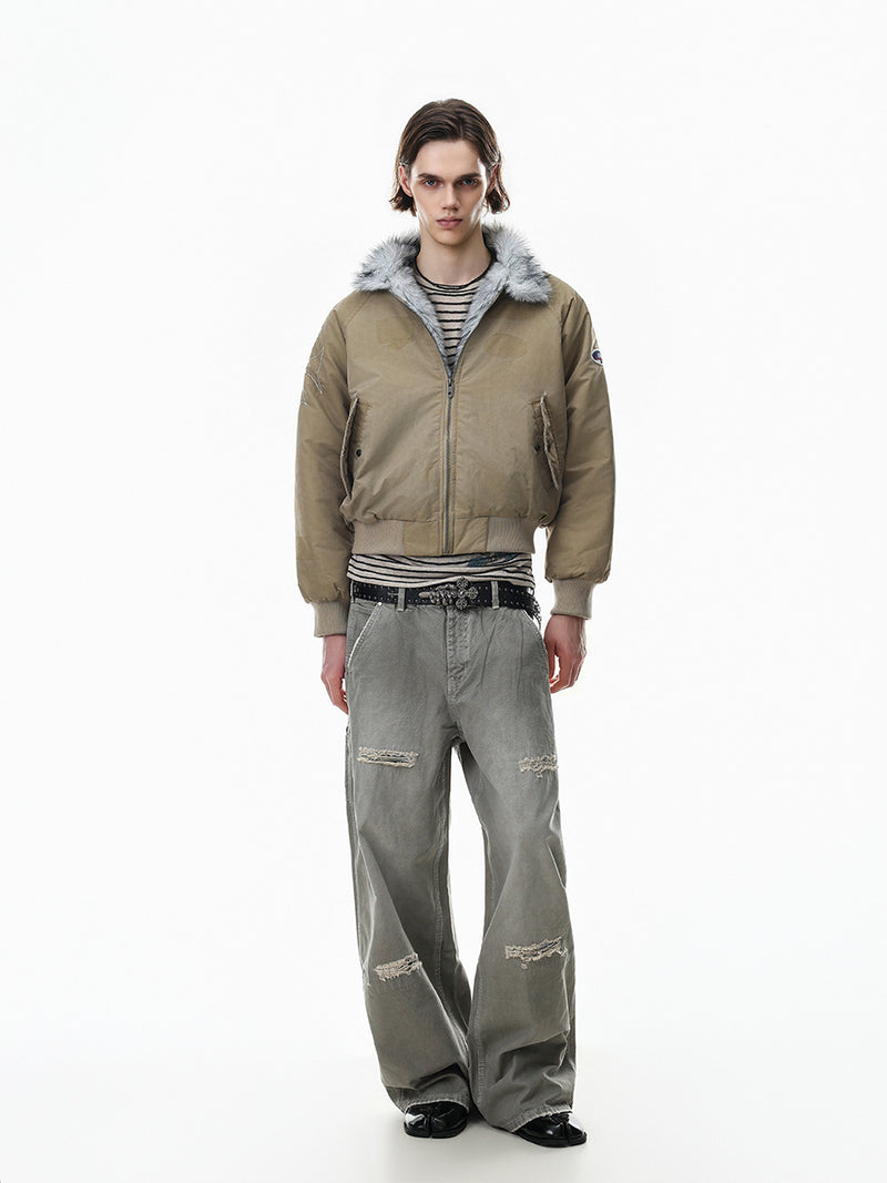 Men's Padded Bomber Jacket with Faux Fur Collar – Oversized Flight Jacket