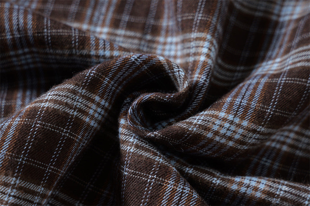 Plaid Long Sleeve Button-Up Shirt with Gothic Letter Embroidery