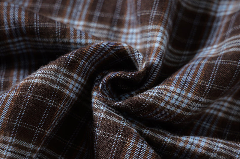 Plaid Long Sleeve Button-Up Shirt with Gothic Letter Embroidery