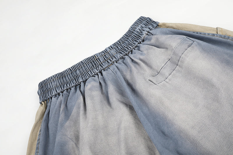 Jean wide leg délavé color block avec écusson étoile – Style street américain décontracté