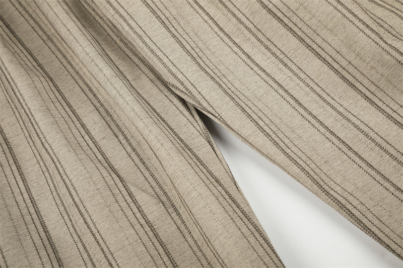 Men's Striped Wide-Leg Trousers with Button Fly and Belt