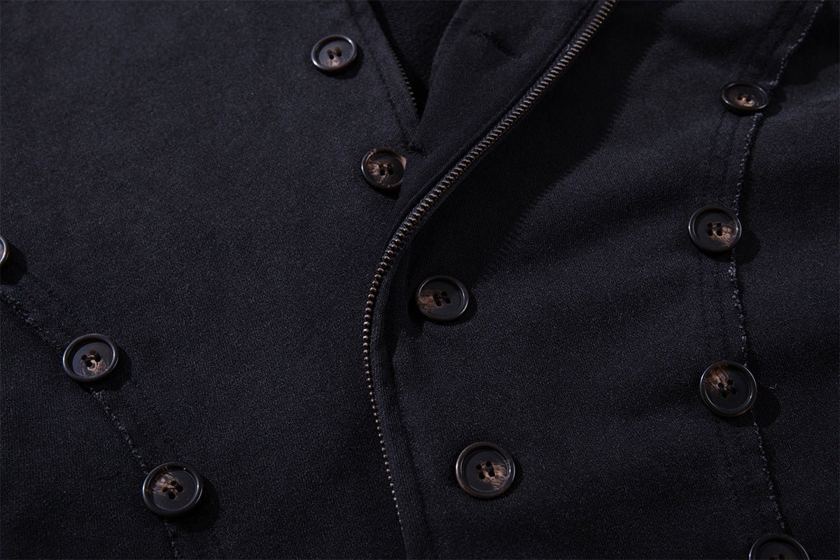 Schwerer Zip-Hoodie – Verwaschenes Schwarz, Streetwear-Design mit mehreren Knöpfen