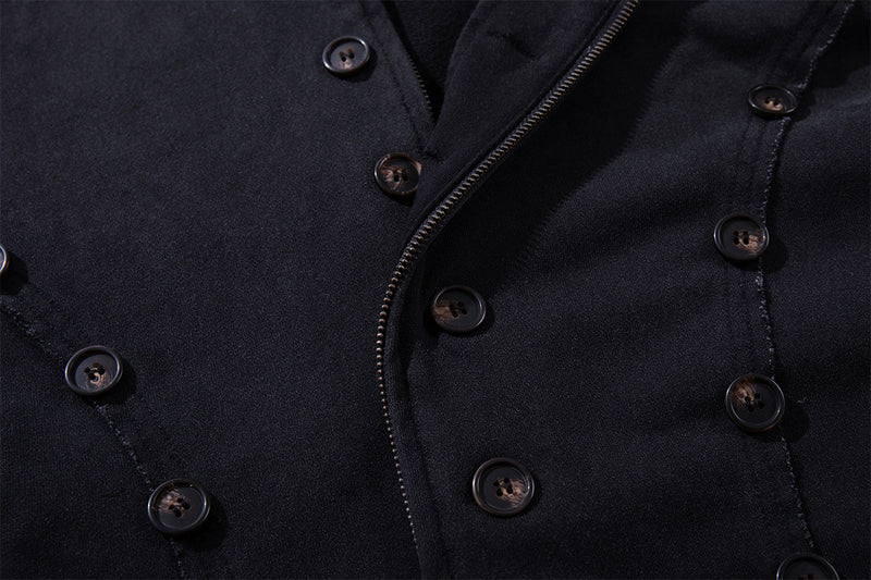 Schwerer Zip-Hoodie – Verwaschenes Schwarz, Streetwear-Design mit mehreren Knöpfen