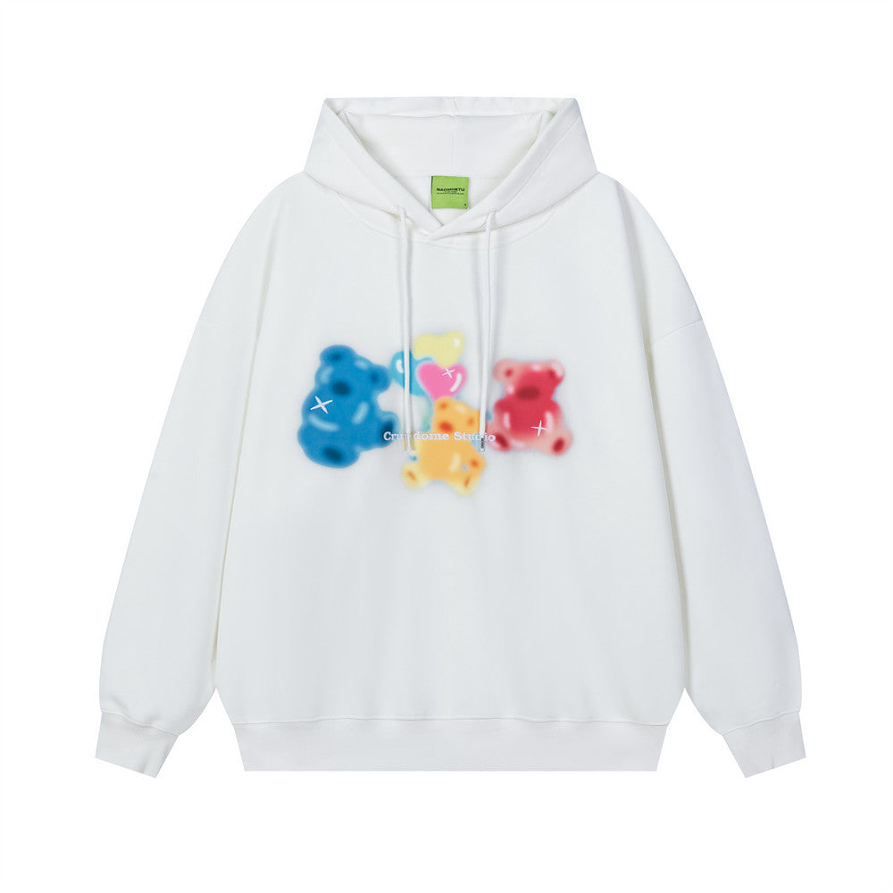 Oversize-Pullover-Hoodie mit Cartoon-Gummibärchenprint