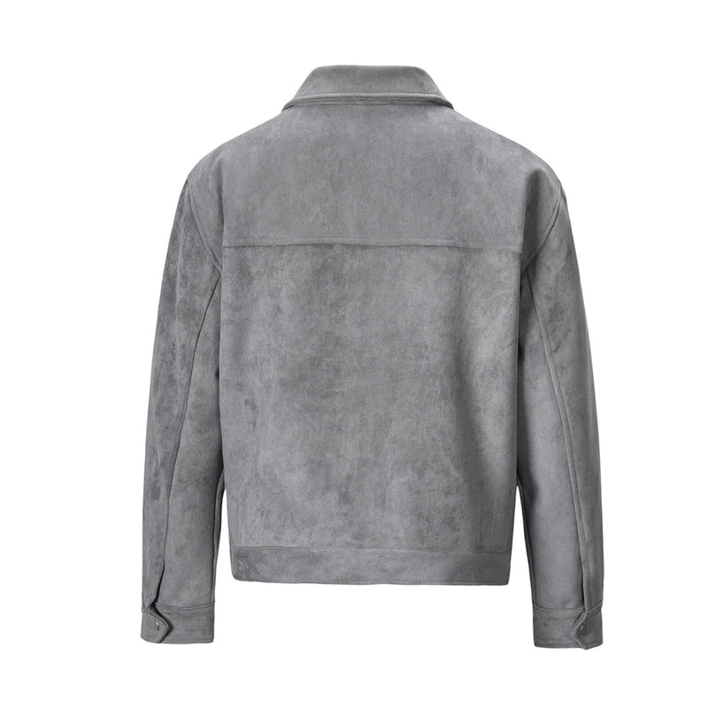 Men's Suede Jacket Boxy Zip-Up with Chest Pockets