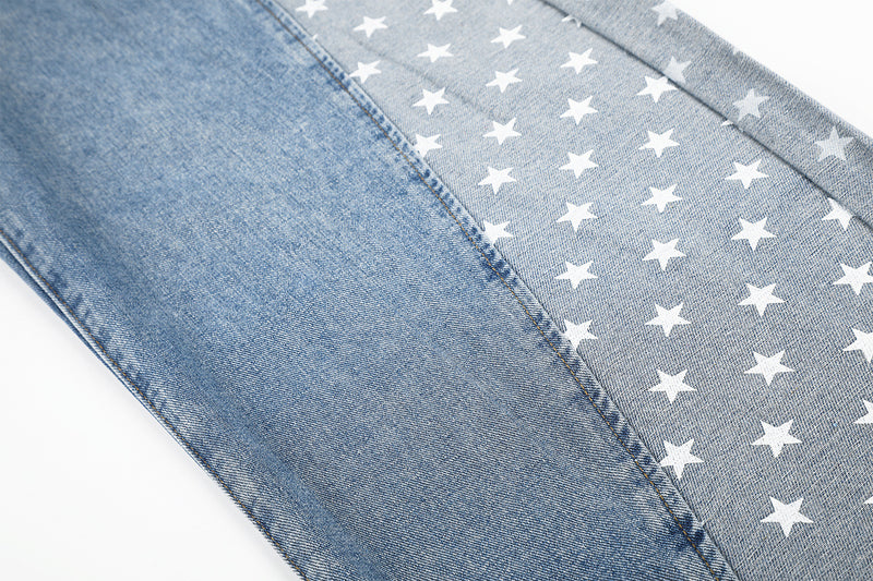 Baggy-Jeans mit weitem Bein – Denimhose mit Stern- und Streifen-Patchwork