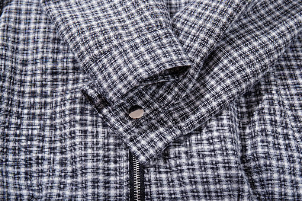 Plaid Zip-Up Bomber Jacket – Relaxed Fit Spread Collar Short Outerwear