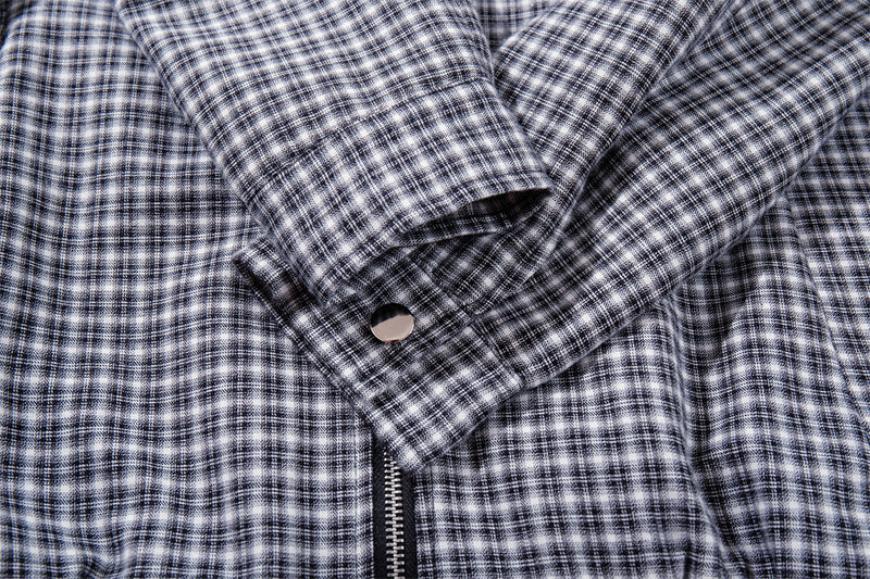 Plaid Zip-Up Bomber Jacket – Relaxed Fit Spread Collar Short Outerwear