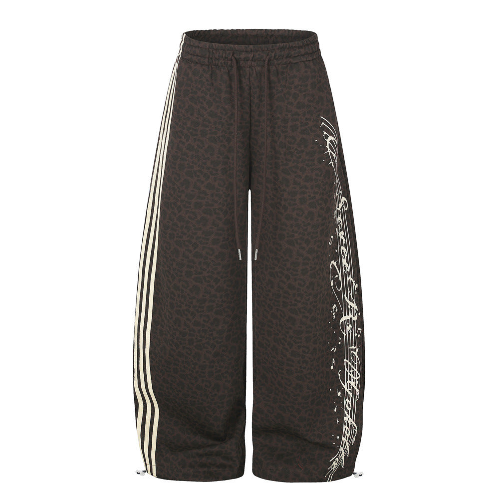 Wide-Leg Sweatpants with Side Stripes & Music Note Print