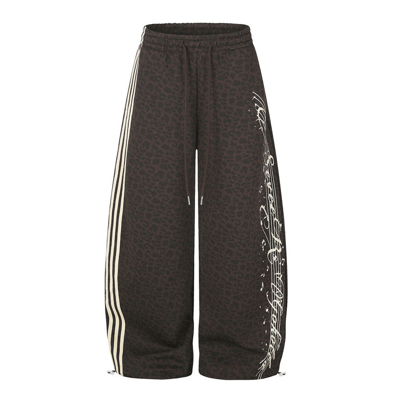 Wide-Leg Sweatpants with Side Stripes & Music Note Print