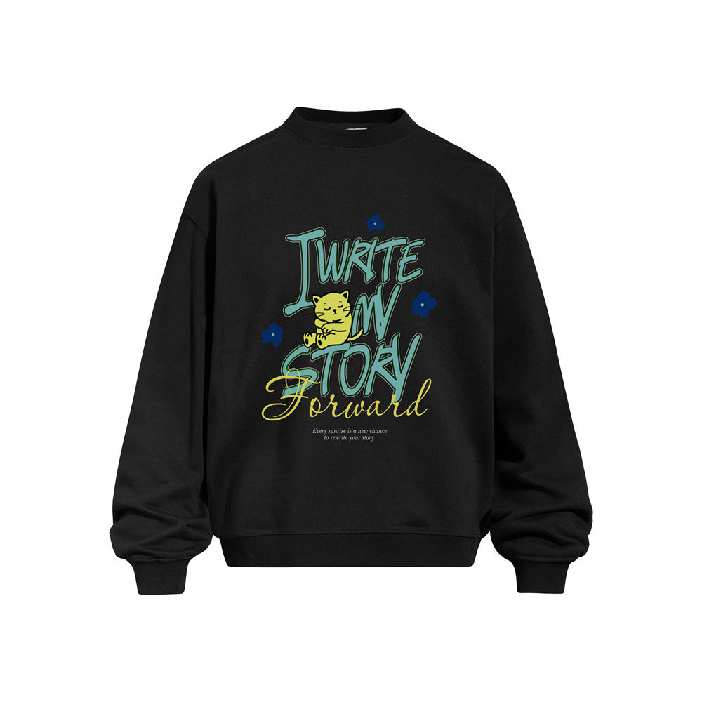 Cartoon Cat Print Crewneck Sweatshirt – Oversized Relaxed Fit