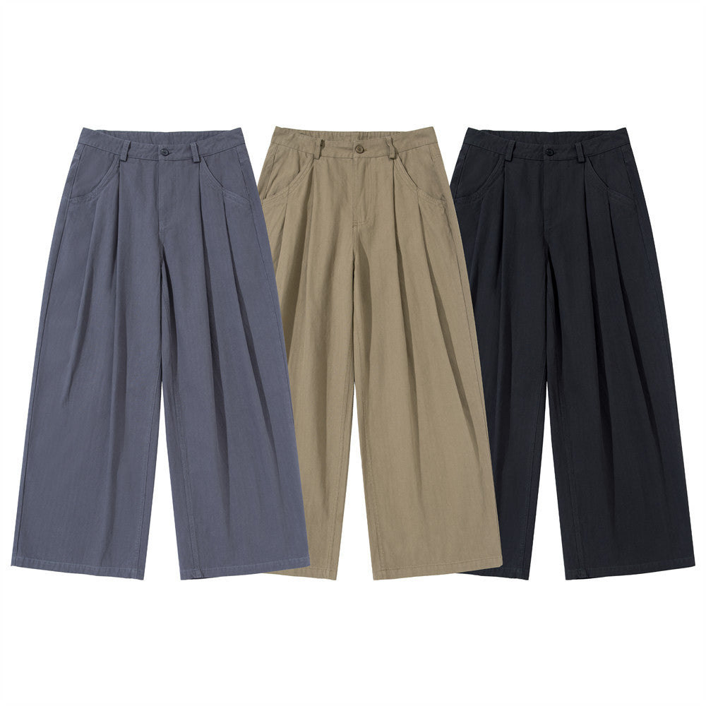 Wide-Leg Pleated Trousers – Men's Loose Fit Straight-Cut Pants