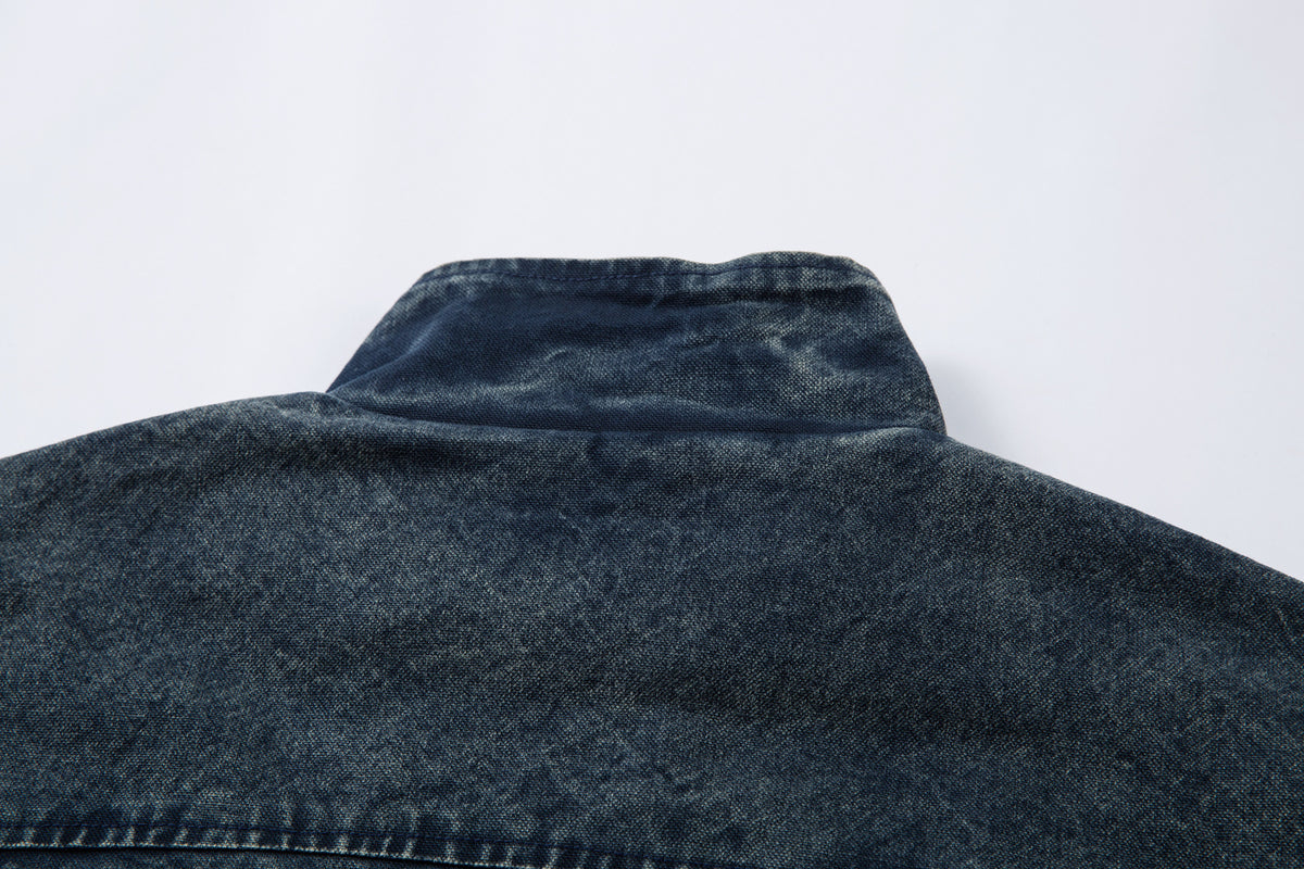 Oversized Washed Denim Jacket – Boxy Belted Hem, Acid-Wash Workwear Style