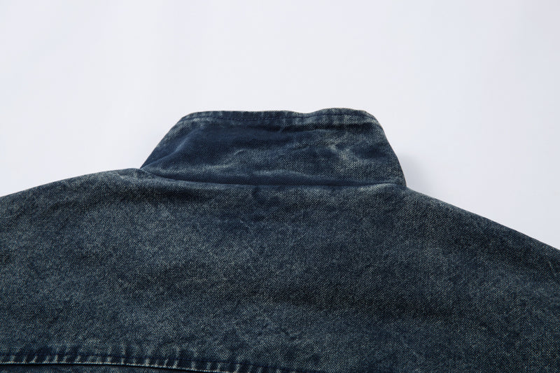 Oversized Washed Denim Jacket – Boxy Belted Hem, Acid-Wash Workwear Style