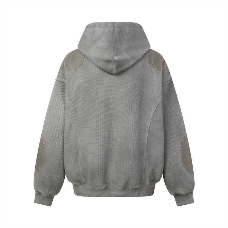 Sweat à capuche homme en maille gaufrée délavée à l’acide, oversize, avec poches cargo zippées