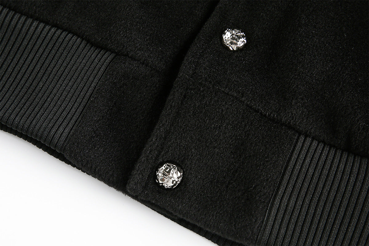 Blouson bomber varsity – Corps noir en mélange de laine et manches en simili cuir