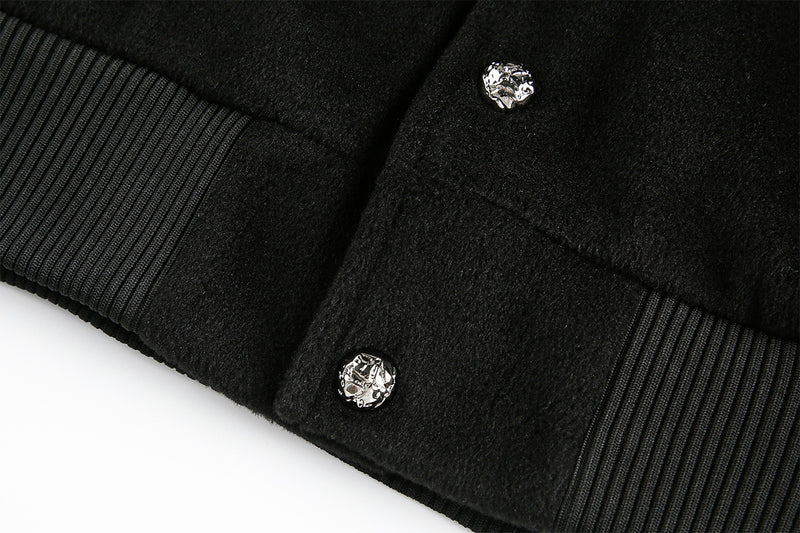 Blouson bomber varsity – Corps noir en mélange de laine et manches en simili cuir