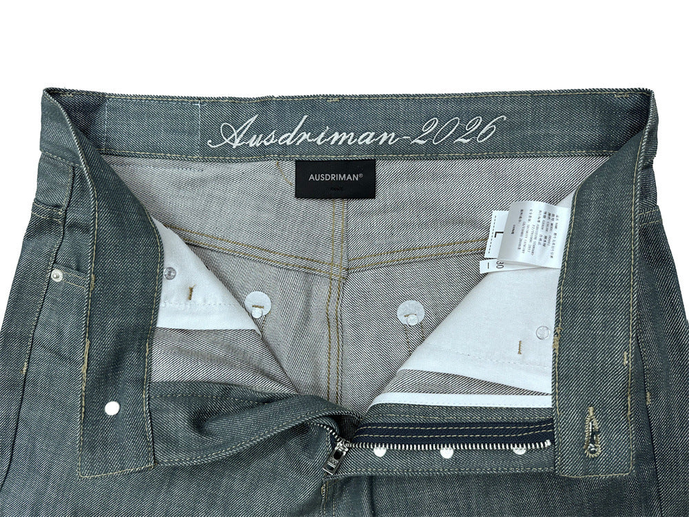 Wide-Leg Jeans Men's Button-Fly Straight Denim Pants – Lake Green