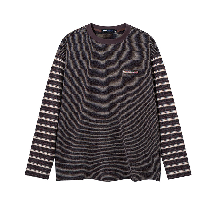 Long Sleeve Striped Colorblock T-Shirt – Oversized Relaxed Fit