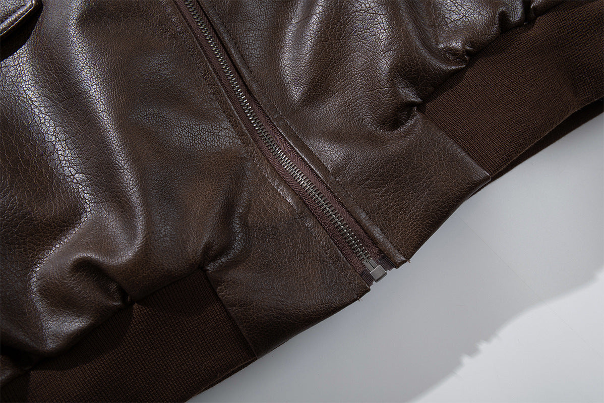 Leather Bomber Jacket with Removable Faux Fur Collar — Vintage American Aviator