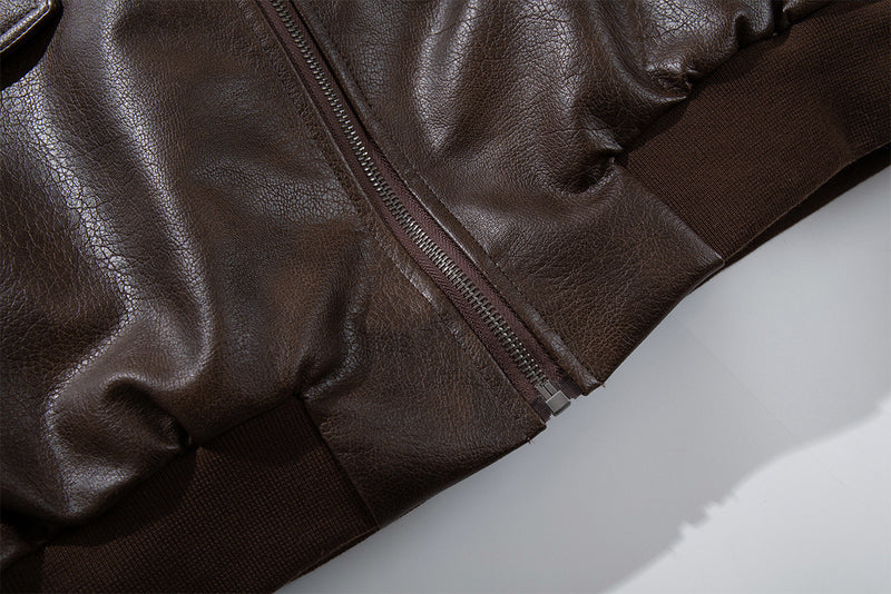 Leather Bomber Jacket with Removable Faux Fur Collar — Vintage American Aviator