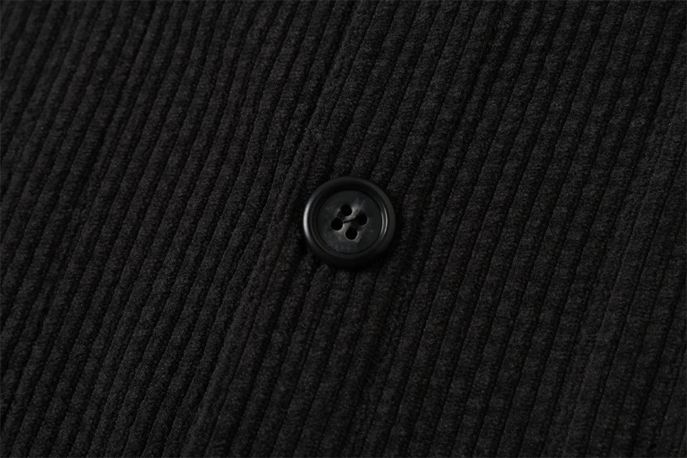Faux Two-Piece Corduroy Knit Overshirt – Layered Collar Button-Up with