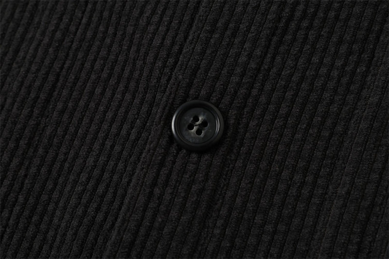 Faux Two-Piece Corduroy Knit Overshirt – Layered Collar Button-Up with