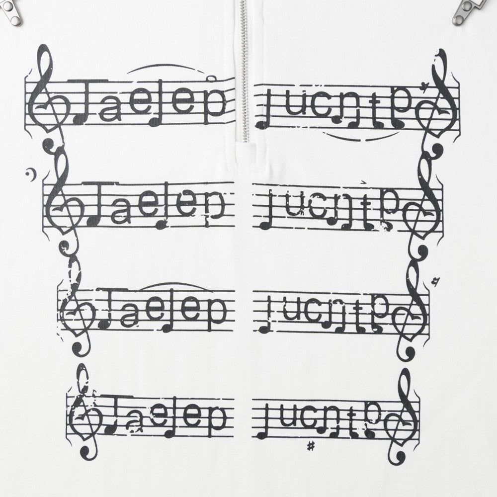 Men's Zip-Up Mock Neck Sweatshirt with Music Note Print — Oversized High-Street
