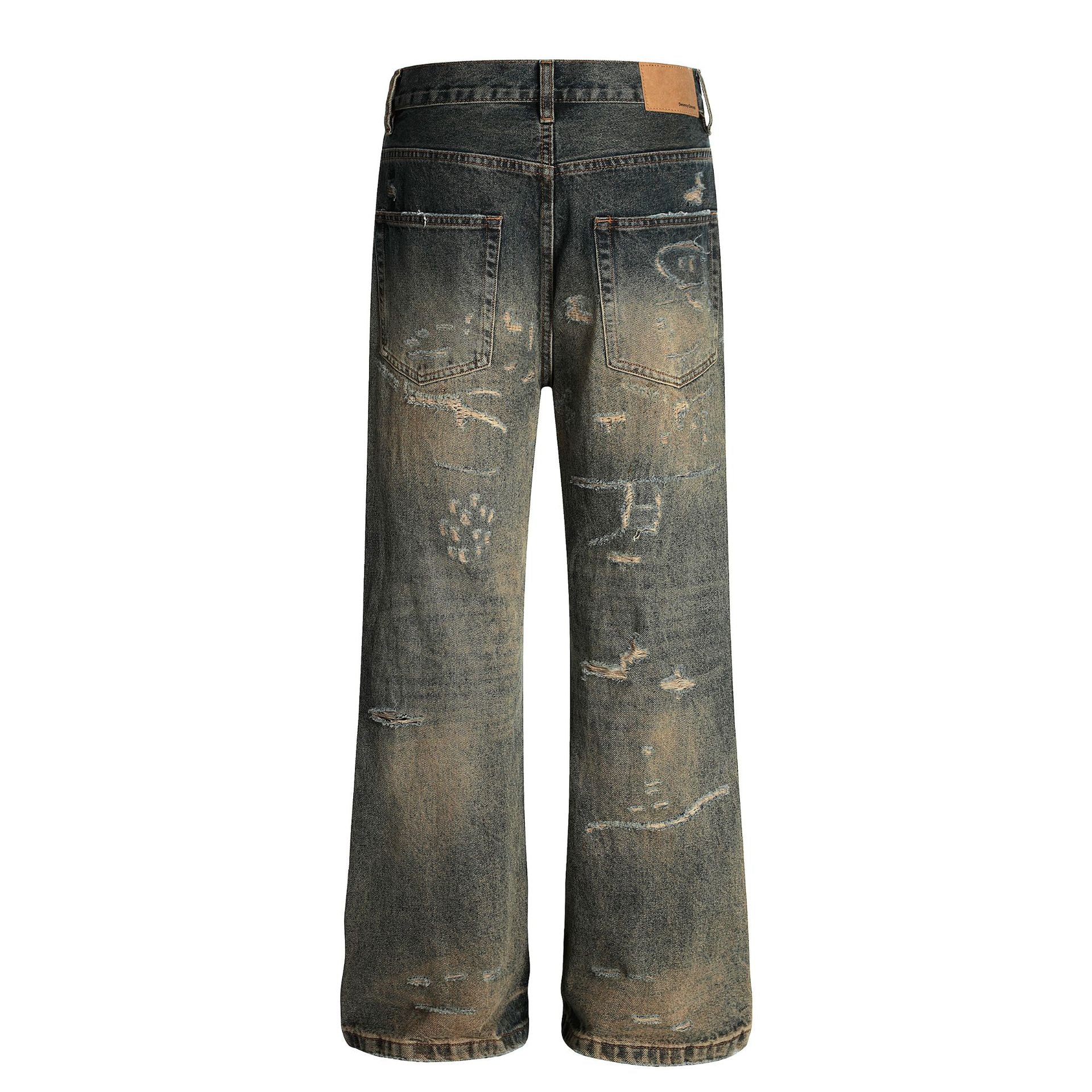 Distressed Straight-Leg-Jeans – Vintage-Washed-Ripped-Denim mit Dirty-Dye