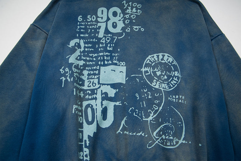 Hoodie zippé Drop Nasty délavé – Streetwear oversize à imprimé graffiti