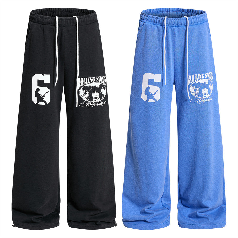Wide-Leg Sweatpants with Rolling Stones Graphic Print & Drawstring Ankles