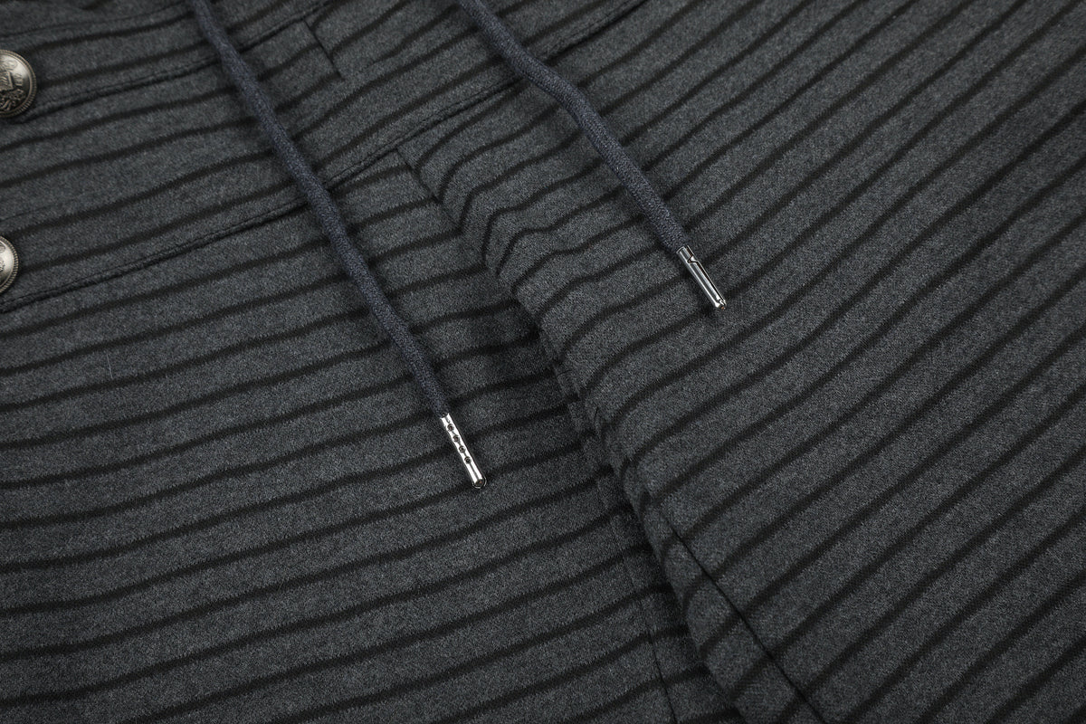 Wide-Leg Striped Sweatpants with Double-Button Detail & Drawstring Waist