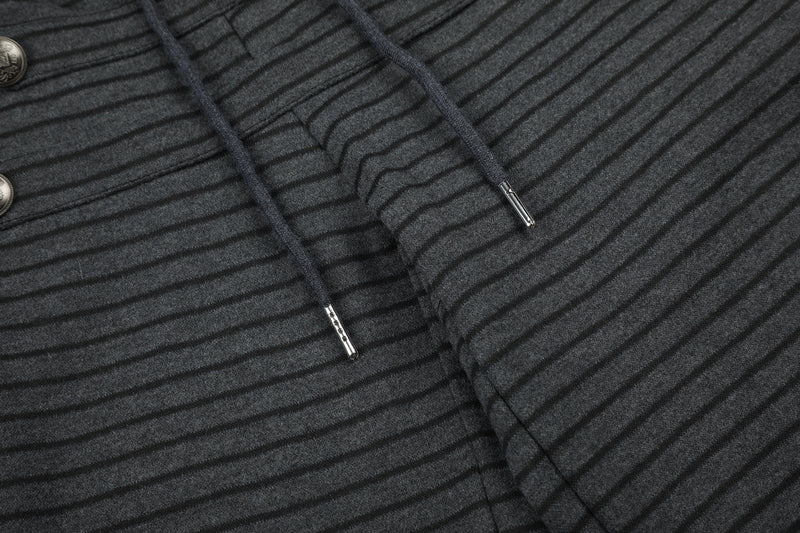 Wide-Leg Striped Sweatpants with Double-Button Detail & Drawstring Waist