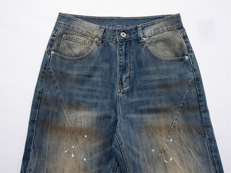 Baggy Jeans with Designs – Men's Vintage Distressed Wide-Leg Denim Pants