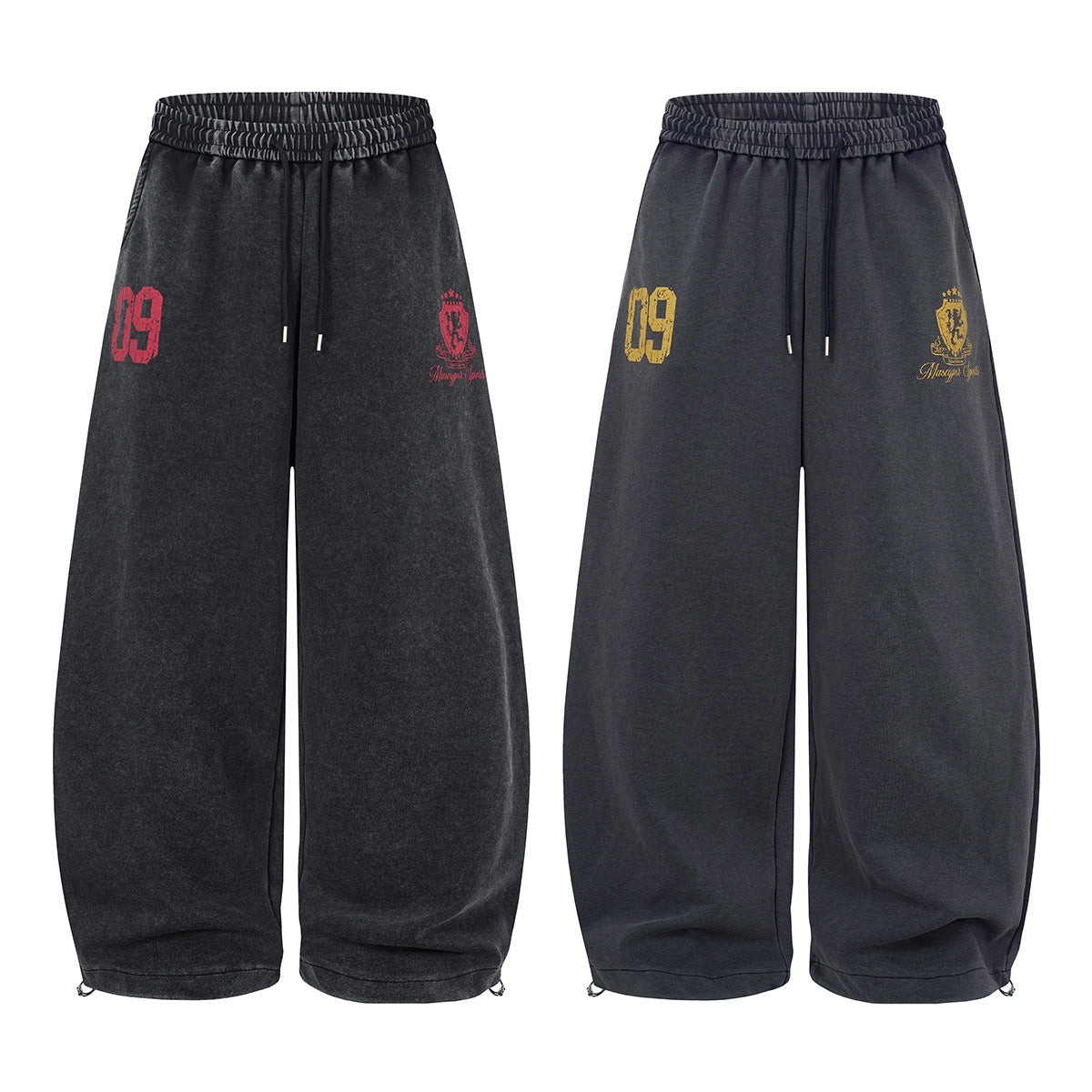 Wide-Leg Sweatpants – Acid Wash Vintage Varsity Graphic, Relaxed Fit