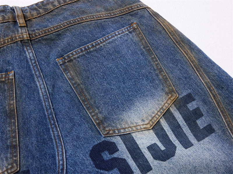 Baggy Wide-Leg Jeans – Deconstructed Patchwork Scimitar Seam, Vintage Wash with