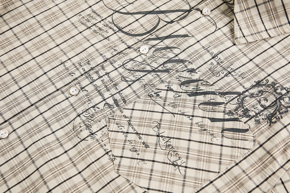 Camisa de Manga Larga de Cuadros para Hombre con Estampado Gráfico de Letras Vintage