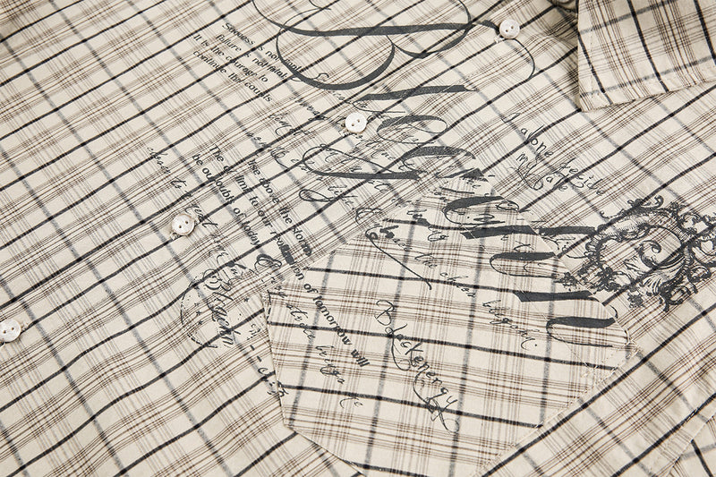 Camisa de Manga Larga de Cuadros para Hombre con Estampado Gráfico de Letras Vintage