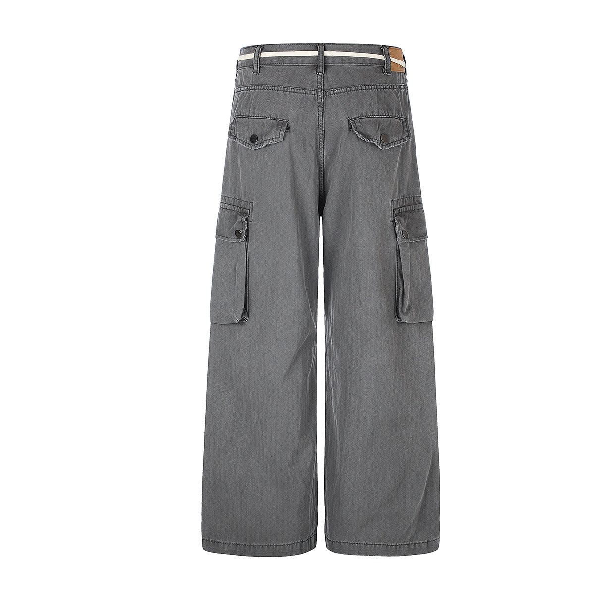 Wide-Legged Cargo Pants – Charcoal Grey Multi-Pocket Straight Leg