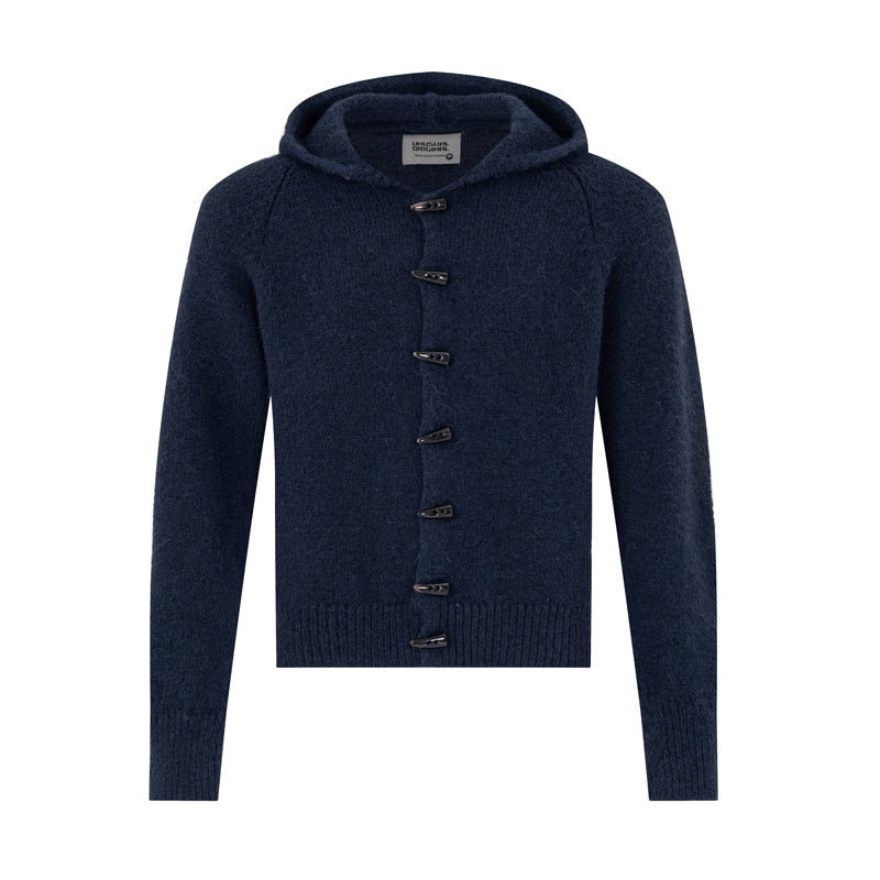 Gilet cardigan tricoté à capuche et boutons brandebourg – Veste pull homme ajustée