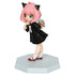 The 15cm Anya Forger Bear Pajamas PVC Figure from Spy × Family features a chibi style with pink hair and cat ears. She wears a black dress and red shoes, stands on a hexagonal base, and playfully holds a small doll behind her back.