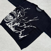 A black streetwear sweater with a jacquard design of Eren Yeager&