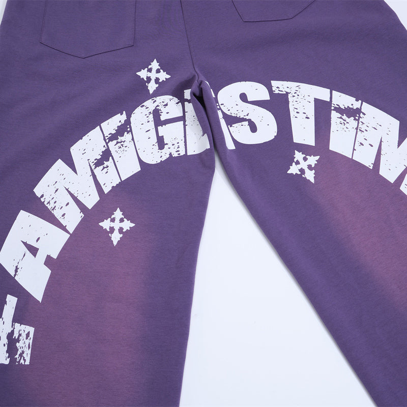 Wide-Leg Sweatpants with Distressed Letter Print – Oversized Hip-Hop Streetwear