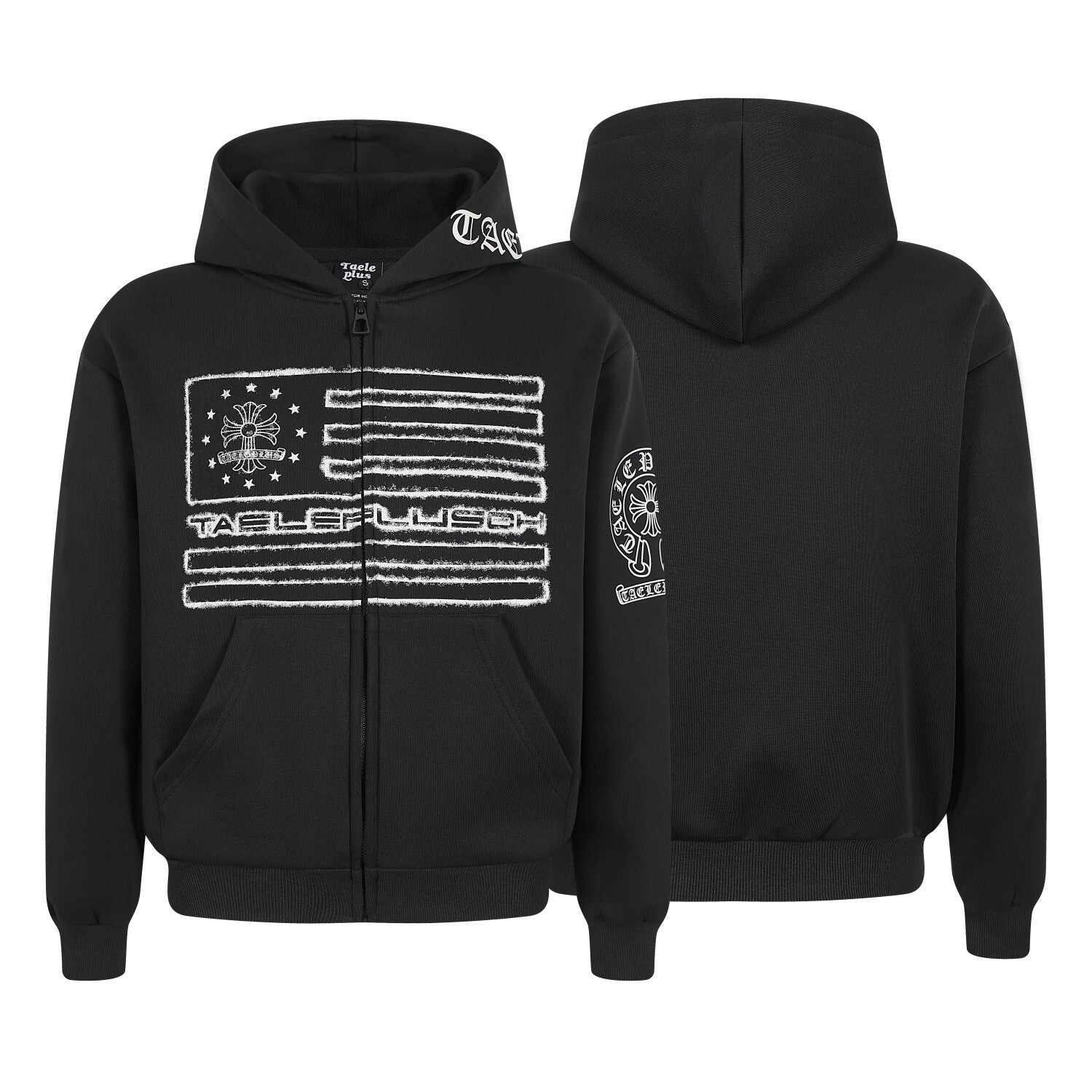 Herren-Zip-Hoodie mit Vintage-Flaggengrafik – Distressed-Kreuzprint