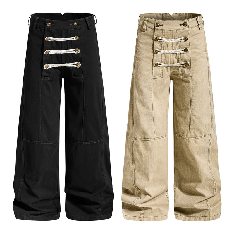 Wide-Leg Trousers with Double-Breasted Rope Detail