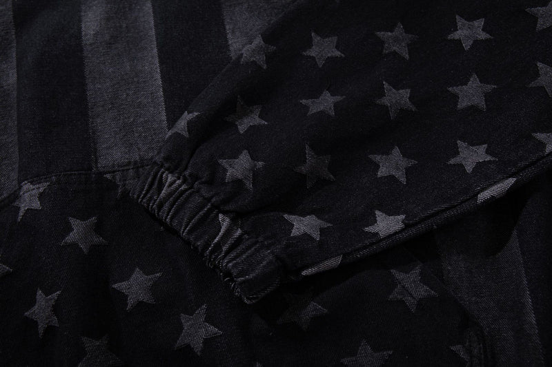 American Flag Denim Hoodie – Acid-Washed Vintage Stars & Stripes Pullover